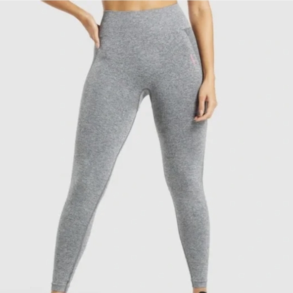 Gymshark FLEX HIGH WAISTED LEGGINGS Grey/Pink - Picture 2 of 3